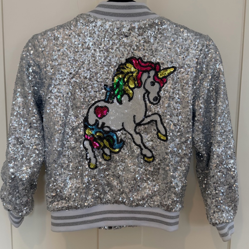 Lola + the Boys Silver Sequin Unicorn Jacket with Star Accents size 8 - Picture 6 of 6